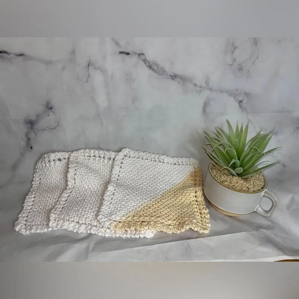 3 Vintage Hand Knit Washcloths Dish Rag ⚡️